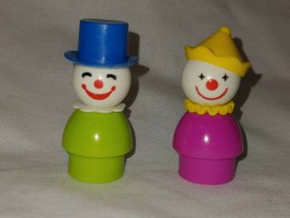 Vintage Fisher Price Little People Circus Clowns Rare Purple Clown & Green/blue