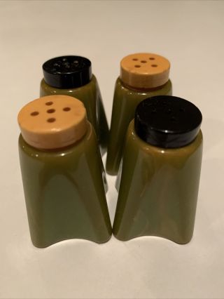 Set Of Four Vintage Art Deco Green Bakelite Salt And Pepper Shakers