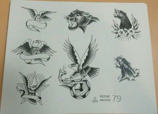 Vintage 1976 Picture Machine Spaulding Rogers Tattoo Flash Sheet 79 Eagles