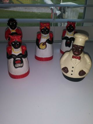 Vintage Black Americana Salt Pepper Shaker,  Bell And Toothpick Holder