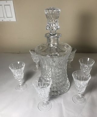 Vintage Lead Crystal Decanter With 6 Cordial Glasses