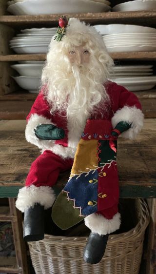 Vintage House Of Hatten Christmas Sitting Santa Velvet Suit Patchwork Stocking