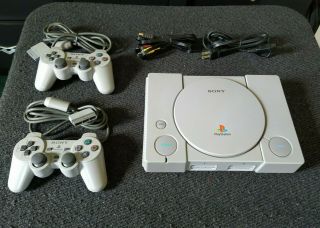 Vintage Sony Playstation One Ps1 Console Scph 7501 W/ Two Controllers & Cables
