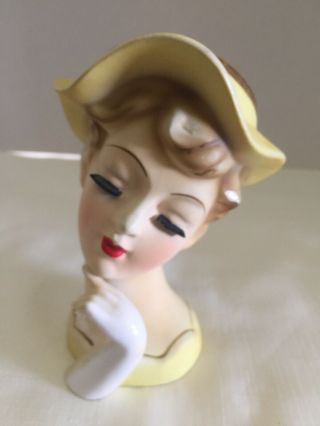 Vintage Lady Head Vase,  Tilso,  Japan,  5 3/4” Tall Dressed In Yellow
