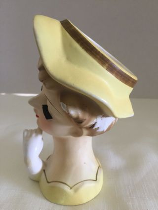 Vintage Lady Head Vase,  TILSO,  Japan,  5 3/4” Tall Dressed In Yellow 2