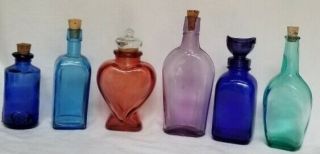 Set Of 6 Decorative Bottles Green Blues Purple & Orange (vintage Wyeth Eyewash)