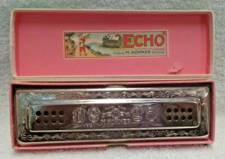 Vintage M.  Hohner Echo Harp Double Sided Harmonica Key C & G