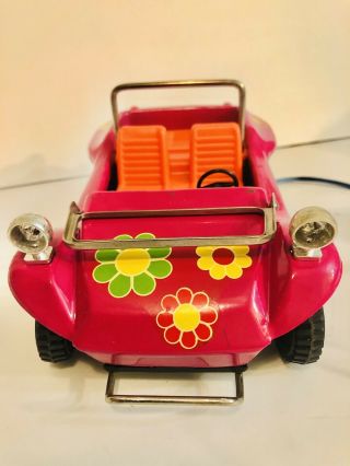 Vintage Steel Japanese Bandai Toy Remote Control Dune Buggy Hippy Flowers