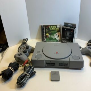 Vintage Sony Playstation Ps1 Console Scph 7501 W/ Two Controllers,  Card Games