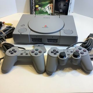 Vintage Sony PlayStation PS1 Console SCPH 7501 w/ Two Controllers,  Card Games 2
