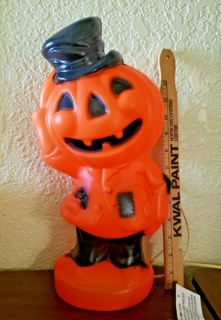 Vintage Light Up Scarecrow Pumpkin Jack O Lantern Tipping Hat Blow Mold 14 "