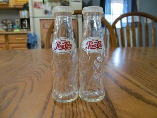 Vintage Set Drink Pepsi Cola Salt,  Pepper Shakers Glass Euc