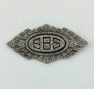 Vintage Art Deco Sterling Silver Marcasites Initials S B S Brooch Pin