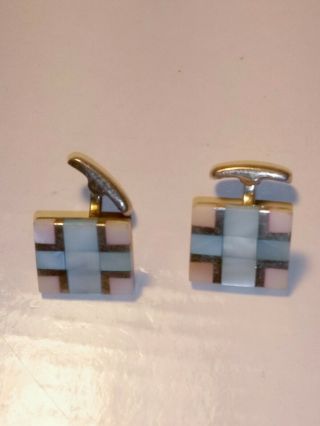 Vintage Native American Sterling Silver And Mother Pearl Inlay Cufflinks