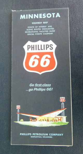 1964 Minnesota Road Map Phillips 66 Oil Gas