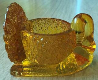 Vintage Amber Glass Thanksgiving Turkey Toothpick / Match / Votive Candle Holder
