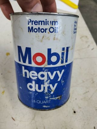 Vintage Mobil Heavy Duty Motor Oil 1 Quart Can Empty Cardboard Composite Antique