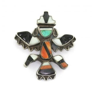 Vintage Old Pawn Zuni Sterling Silver Stone Inlay Knifewing Danger Brooch