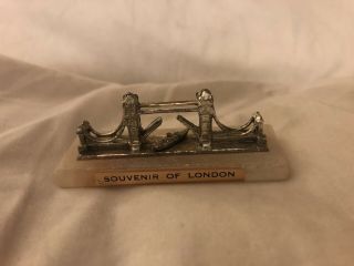 Vintage Souvenir Metal Paperweight Of London Bridge On Marble Base