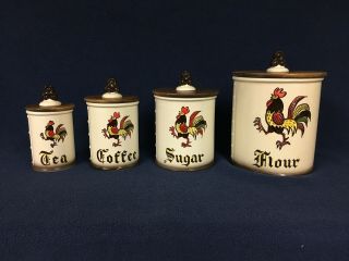 Vintage Metlox Poppytrail Red Rooster California Canister Set Four Piece Excelle