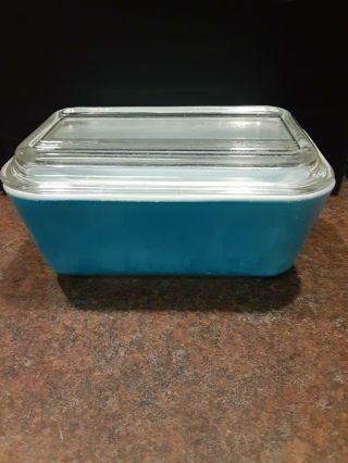 Vintage Pyrex Turquoise Blue Ovenware Refrigerator Dish With Lid - 502 - B & 502 - C