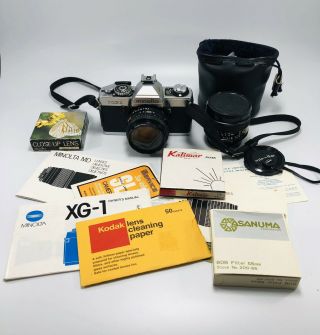Vintage Minolta Xg - 1 35mm Slr Film Camera Minolta Rokkor 45 Mm 1:2 Lens & Xtras