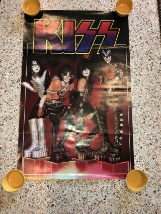 Vintage 1977 Kiss Love Gun Cubes Poster Aucoin Mgmt Inc Litho 32 1/2 " X 21 "