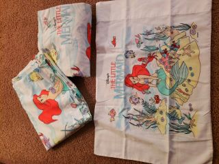 Vintage Disney The Little Mermaid Ariel Twin Size Comforter Set Fitted Flat