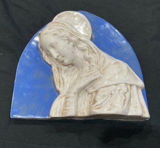 Vintage Madonna Mother Mary Wall Plaque Made In Italy Terra Cota Italian Pottery