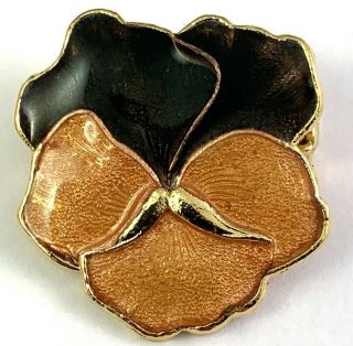 Vintage Enamel Pansy Pin Flower Brooch Gold Tone Metal Costume Jewelry