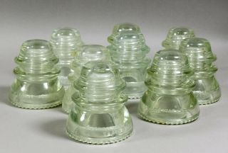 Nine Vintage Hemingray No.  42 Clear Green Tinted Glass Insulators - Cd 154