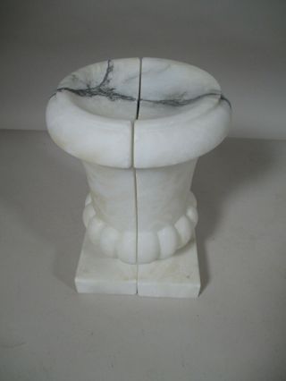 Vintage Mid Century Italy Italian Carved White Alabaster Marble Urn Bookends