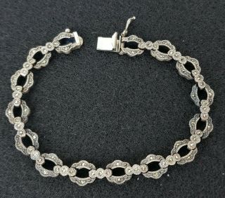 Vintage Sterling Silver & Marcasite Signed Judith Jack Tennis Bracelet