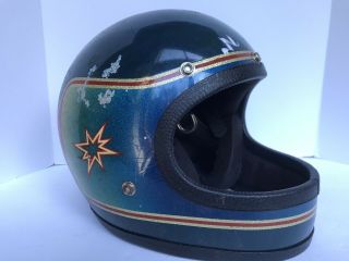 Vintage Polaris Snowmobile Helmet Star Blue Teal Red Size Large