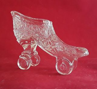 Vintage Clear Glass Roller Skate Shoe Toothpick Holder Eapc Star Pattern Retro