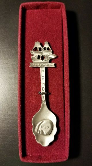 PLYMOUTH MAYFLOWER II PEWTER SPOON MADE IN U.  S.  A.  MASSACHUSETTS 2