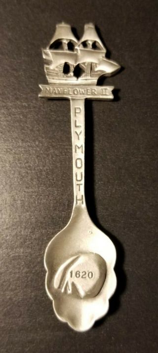 PLYMOUTH MAYFLOWER II PEWTER SPOON MADE IN U.  S.  A.  MASSACHUSETTS 3