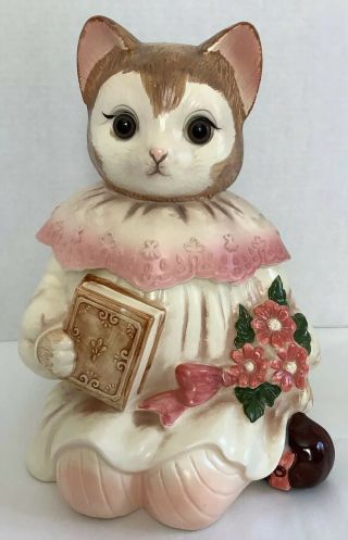 Vintage Emily Cat Story Book Ceramic Hand Painted Cookie Jar - 11 1/2” Tall