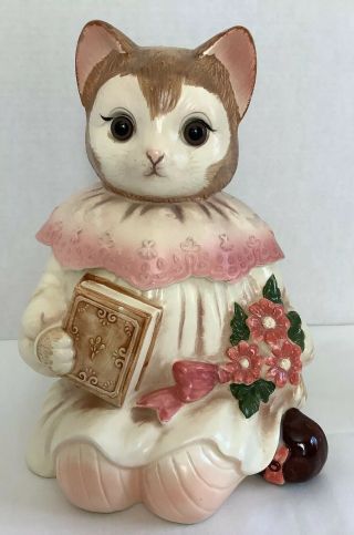 Vintage Emily Cat Story Book Ceramic Hand Painted Cookie Jar - 11 1/2” Tall 2