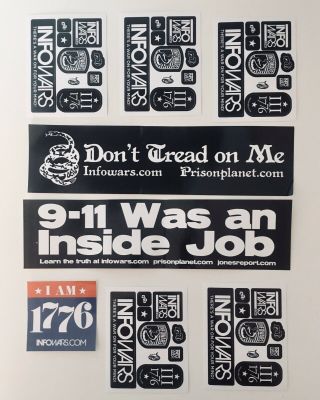 8 Alex Jones Infowars Stickers 911 Trump Political Memorbilia