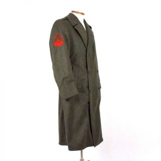 Vtg 1959 Kersey Wool Mans Overcoat Green Military Trench Pea Coat Jacket 38 Usmc