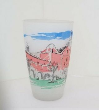 Vintage Souvenir Frosted Glass Tumbler In The " Mission San Luis Rey California "