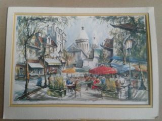 Vintage Signed Watercolor Or Print Paris Scene Mont.  ? 15 3/4 " X 12 W/ Mat