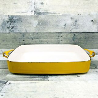 Vintage Dansk Kobenstyle 14x12 Yellow Enamel Baking Dish Pan Mid - Century Modern