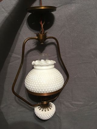 Hobnail Milk Glass Hanging Pendant Lamp Light Fixture White Vintage Antique Vtg