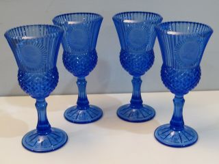 Vintage Avon Cobalt Blue Glass Goblets George Washington Cameo Set 4 Vgc