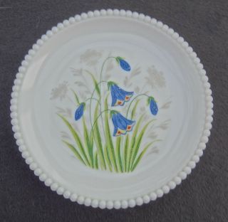 Vintage Westmoreland Milk Glass Plate With Painted Flowers Bluebells 7 ½”