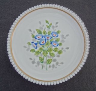 Vintage Westmoreland Milk Glass Plate With Painted Flowers Forget Me Nots