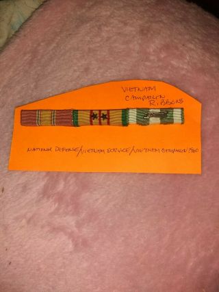 Vintage Vietnam War Era Us Military 3 Campaign Service Medal Ribbon Bar 1960