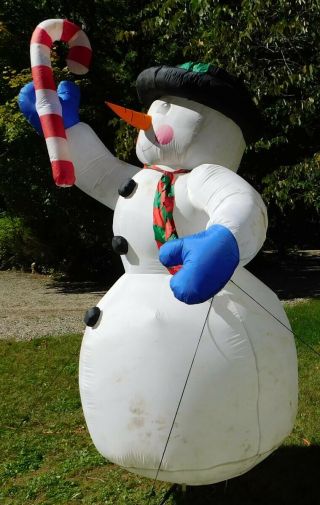 Vintage Inflatable 9 ' Tall Snowman with Candy Cane Airblown Lighted Gemmy 3